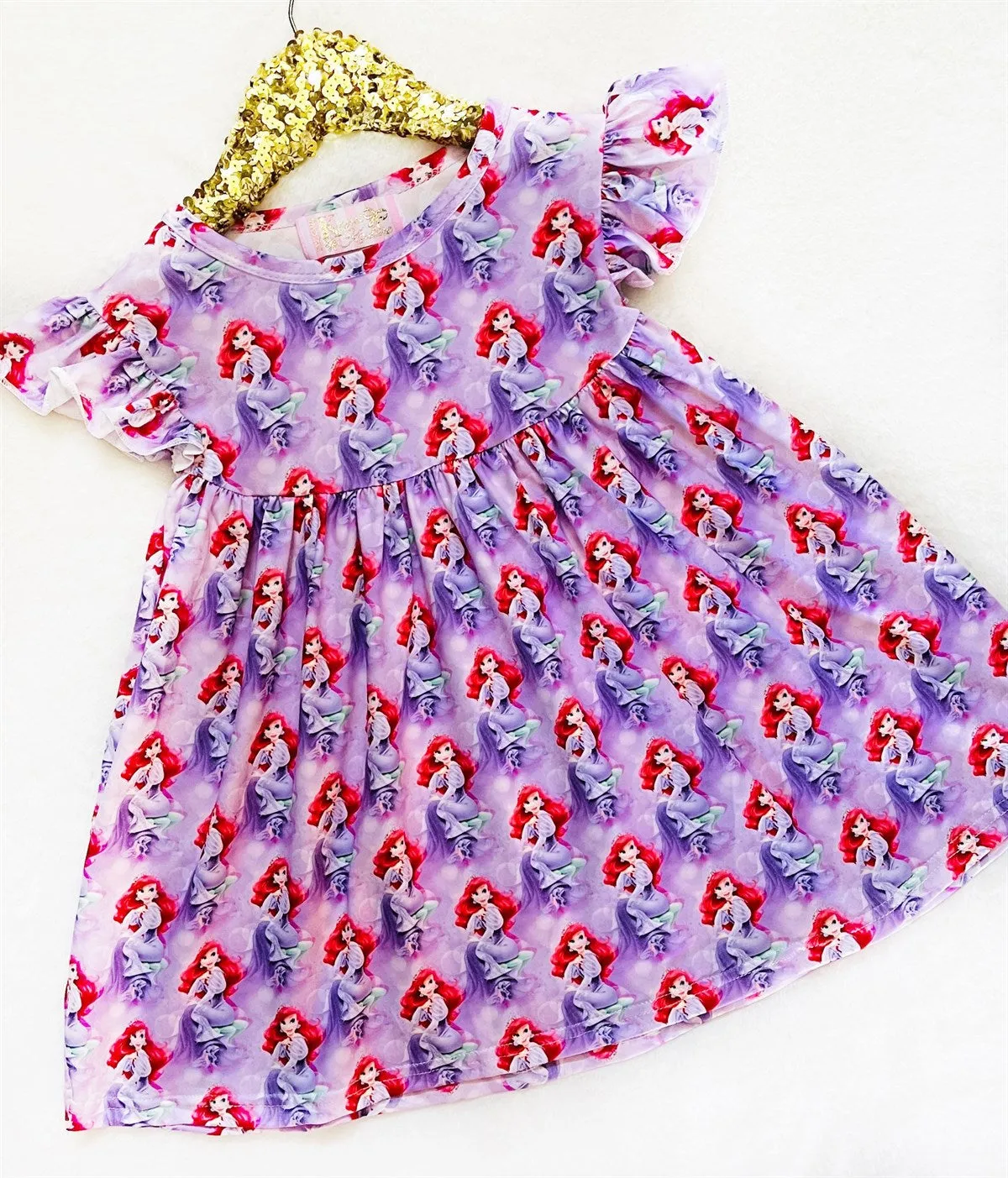 $12.50 EA -- 3-4 X 2, 5-6 X 2, 6-7 X 2, 7-8 X 1 - Girls Fun Character Dresses - Purple Mermaid