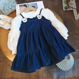 [363741] - Baju Setelan Dress Lengan Panjang Peasant Fashion Anak Perempuan - Motif Mini Bear
