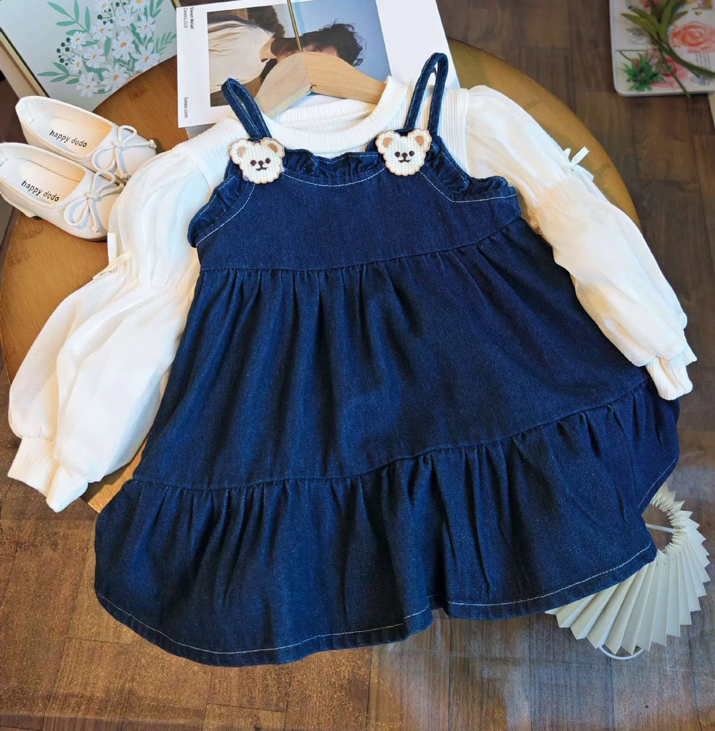 [363741] - Baju Setelan Dress Lengan Panjang Peasant Fashion Anak Perempuan - Motif Mini Bear
