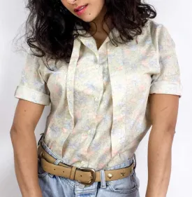 80s vintage floral print shirt, pastel tones