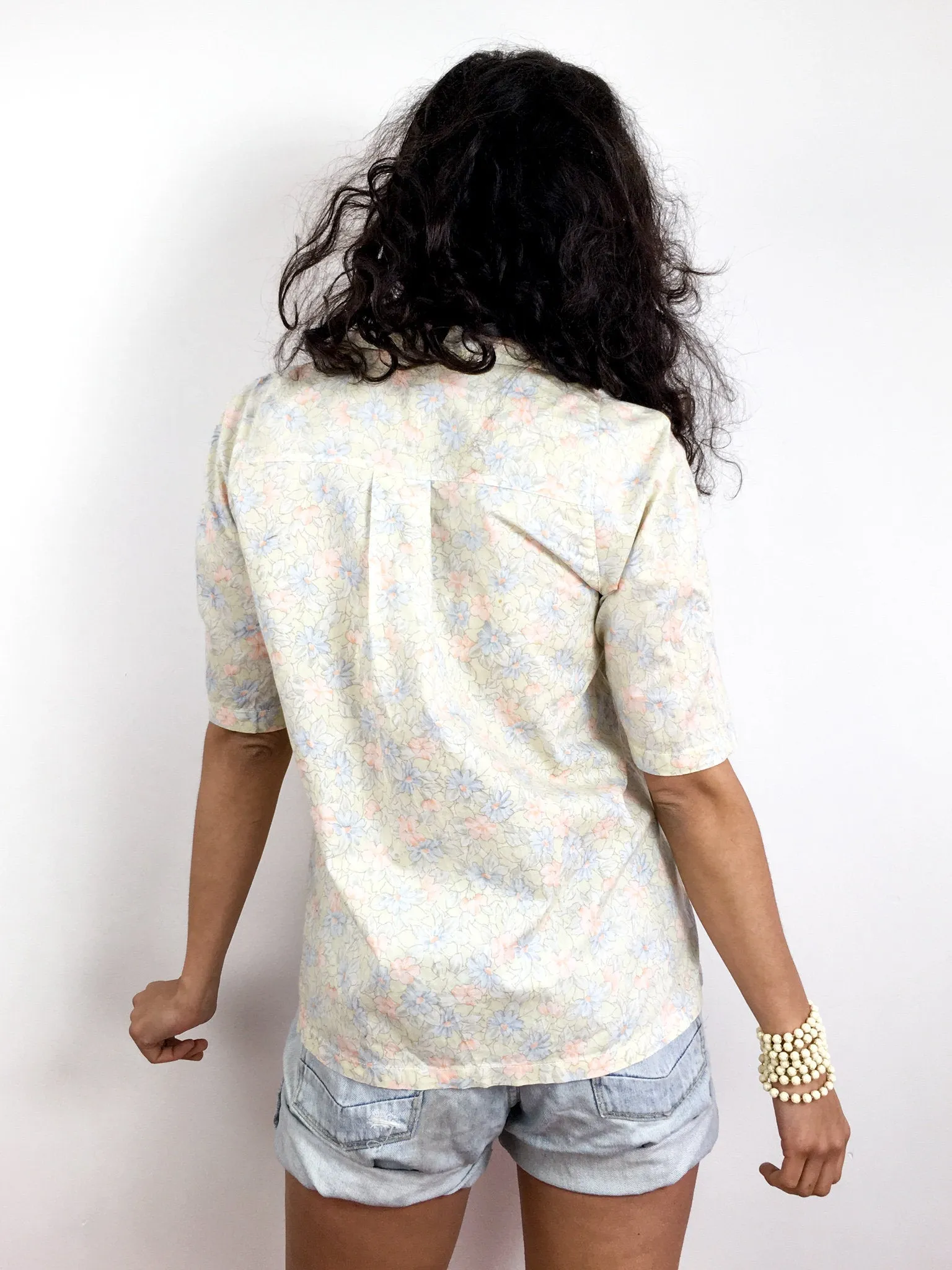 80s vintage floral print shirt, pastel tones