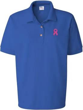 ALLNTRENDS Women's Polo T Shirt Pink Ribbon Breast Cancer Support Embroidered