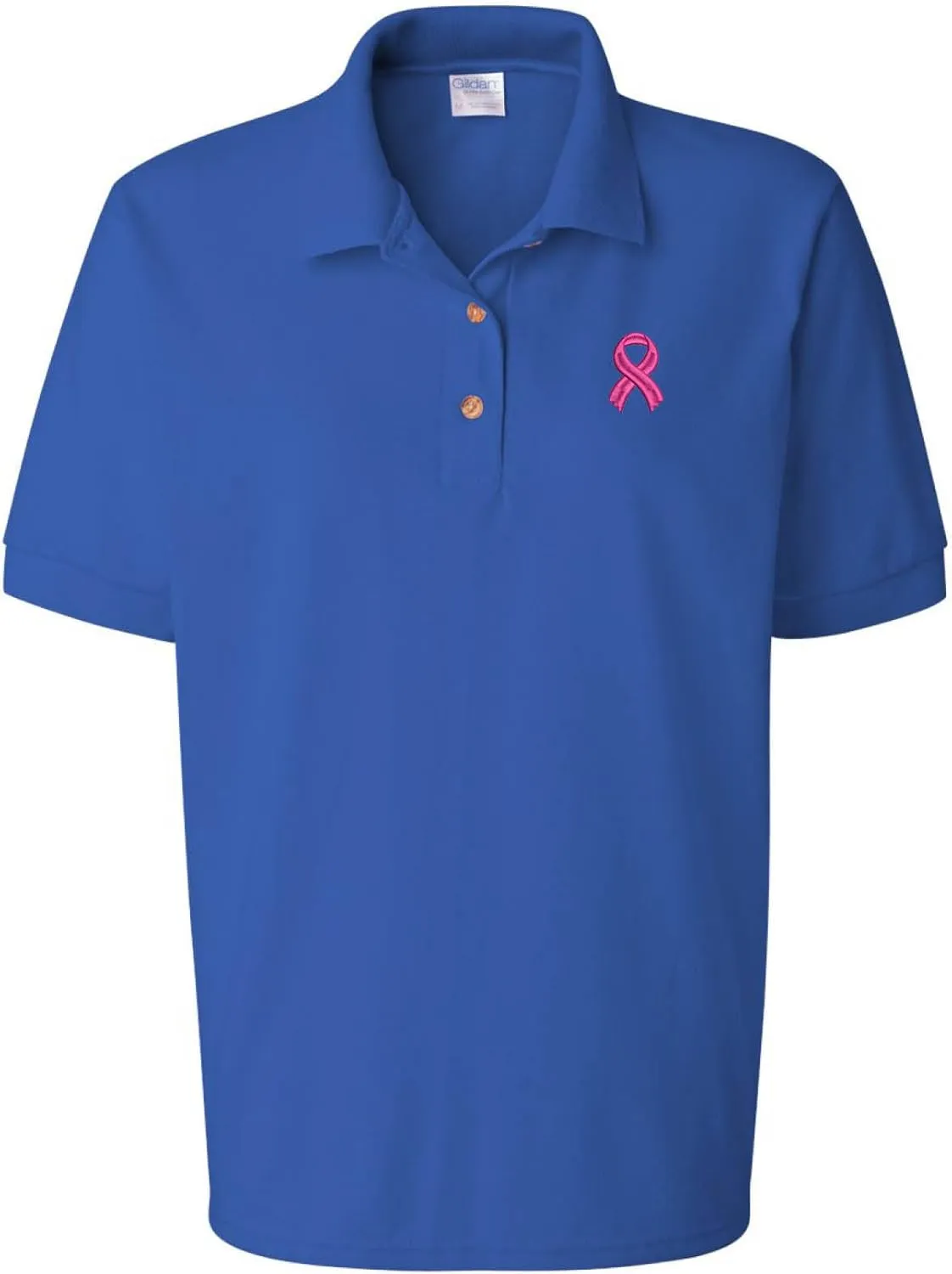ALLNTRENDS Women's Polo T Shirt Pink Ribbon Breast Cancer Support Embroidered