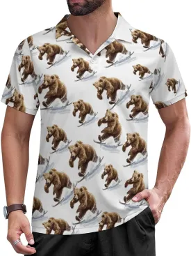 Bear Skating Mens Polo Shirts Short Sleeve Mesh Gym T-Shirt Summer Tee Top
