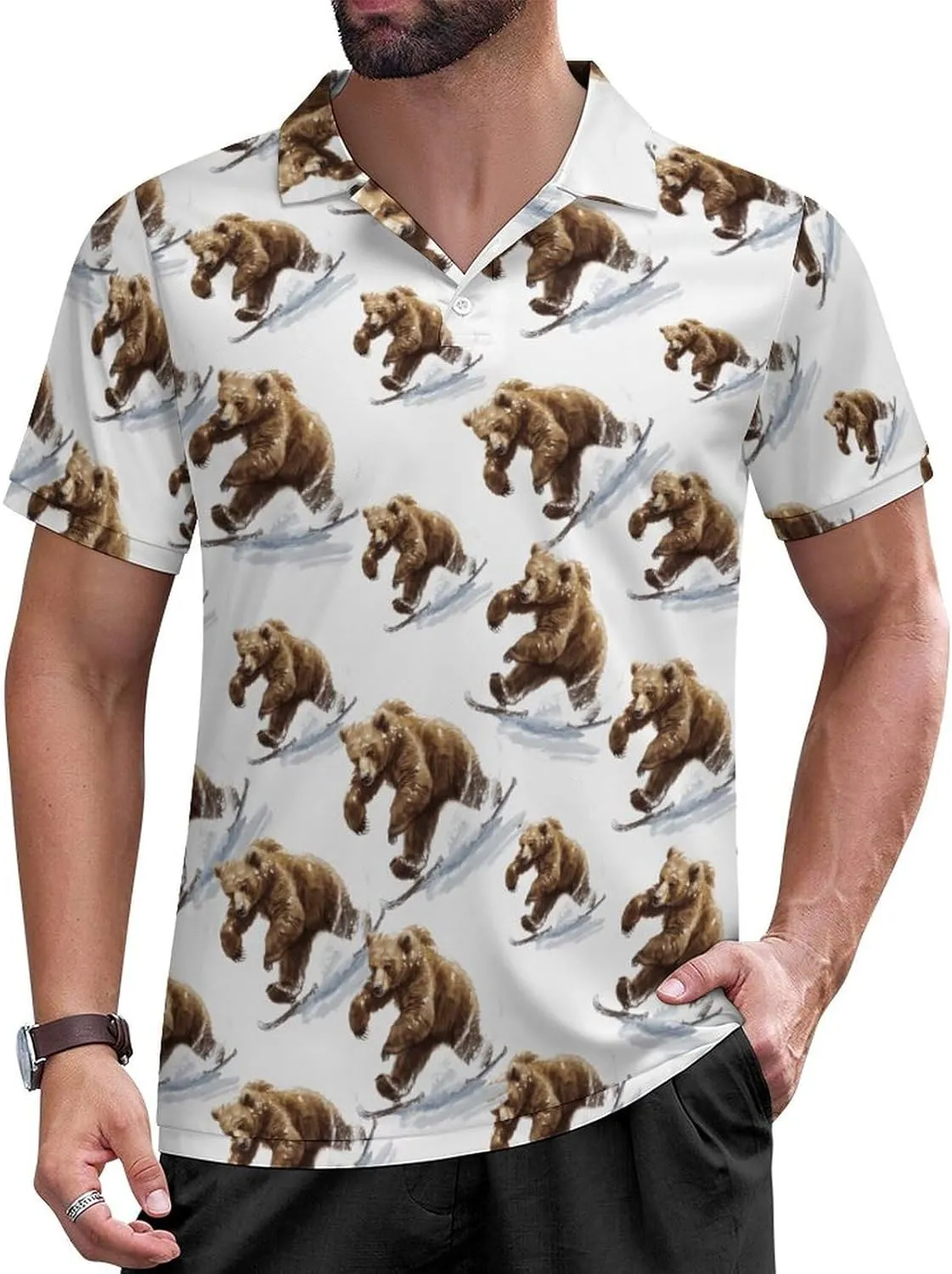 Bear Skating Mens Polo Shirts Short Sleeve Mesh Gym T-Shirt Summer Tee Top