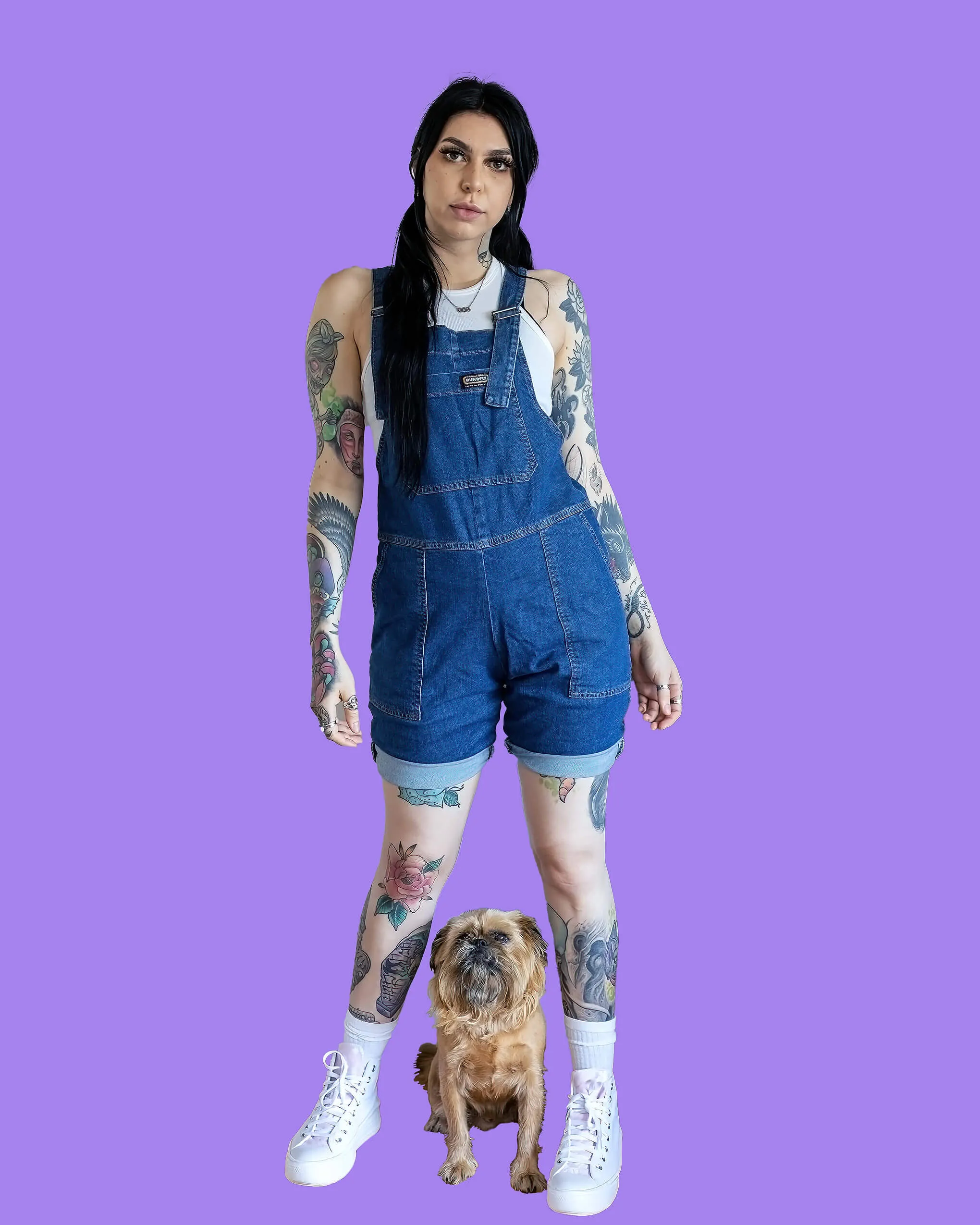 Blue Stone Wash Denim Stretch Dungaree Shorts