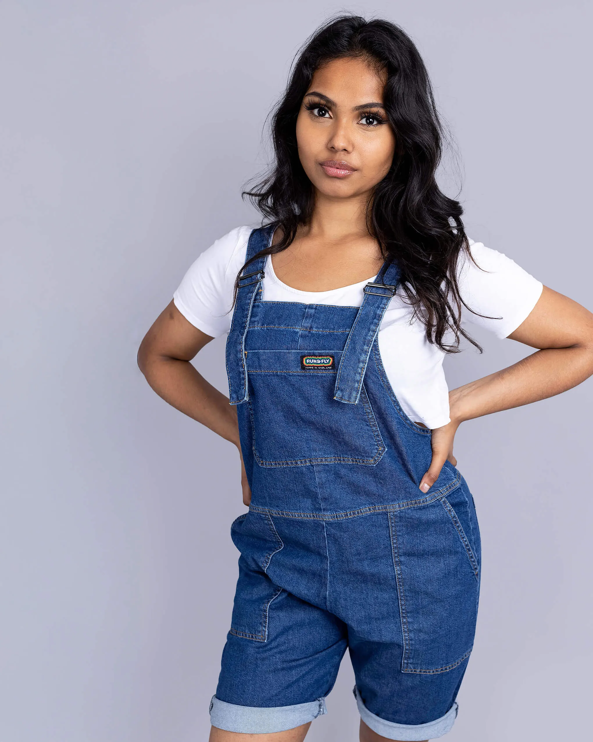 Blue Stone Wash Denim Stretch Dungaree Shorts
