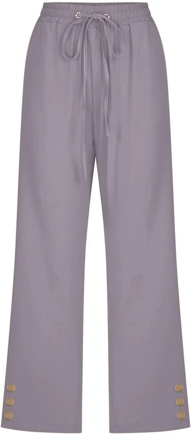Capris Pants for Women Linen Casual Summer 2025 Drawstring Elastic Waist Comfy Cropped Trousers with Pockets
