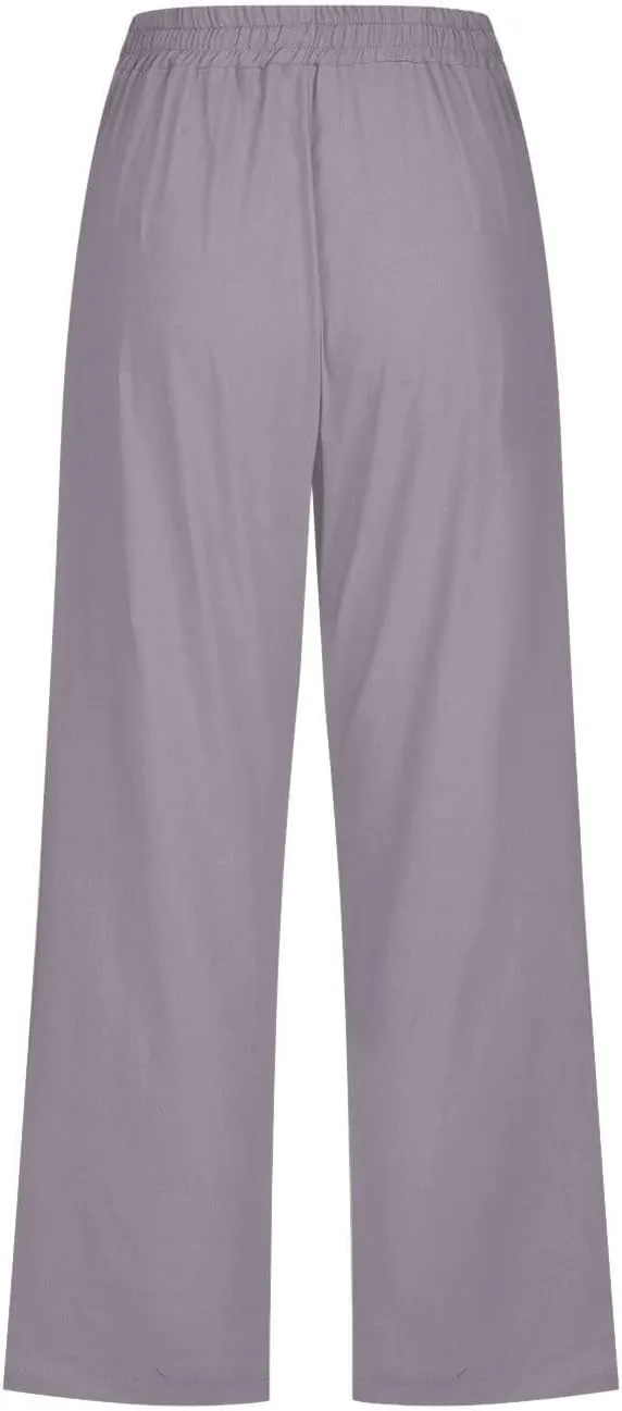 Capris Pants for Women Linen Casual Summer 2025 Drawstring Elastic Waist Comfy Cropped Trousers with Pockets