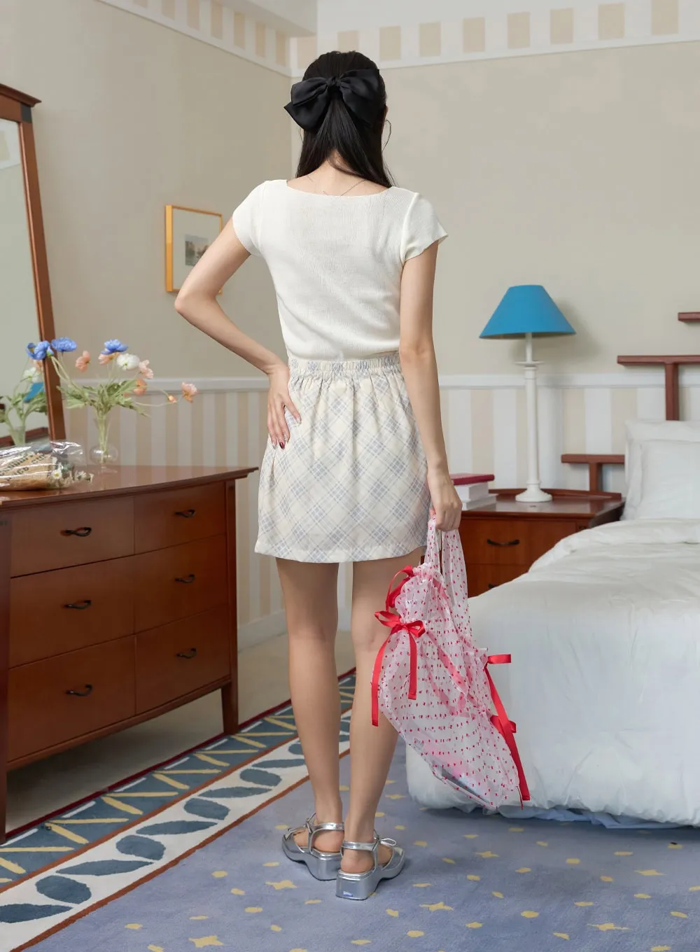 Checkered Wrap Mini Skirt OY427