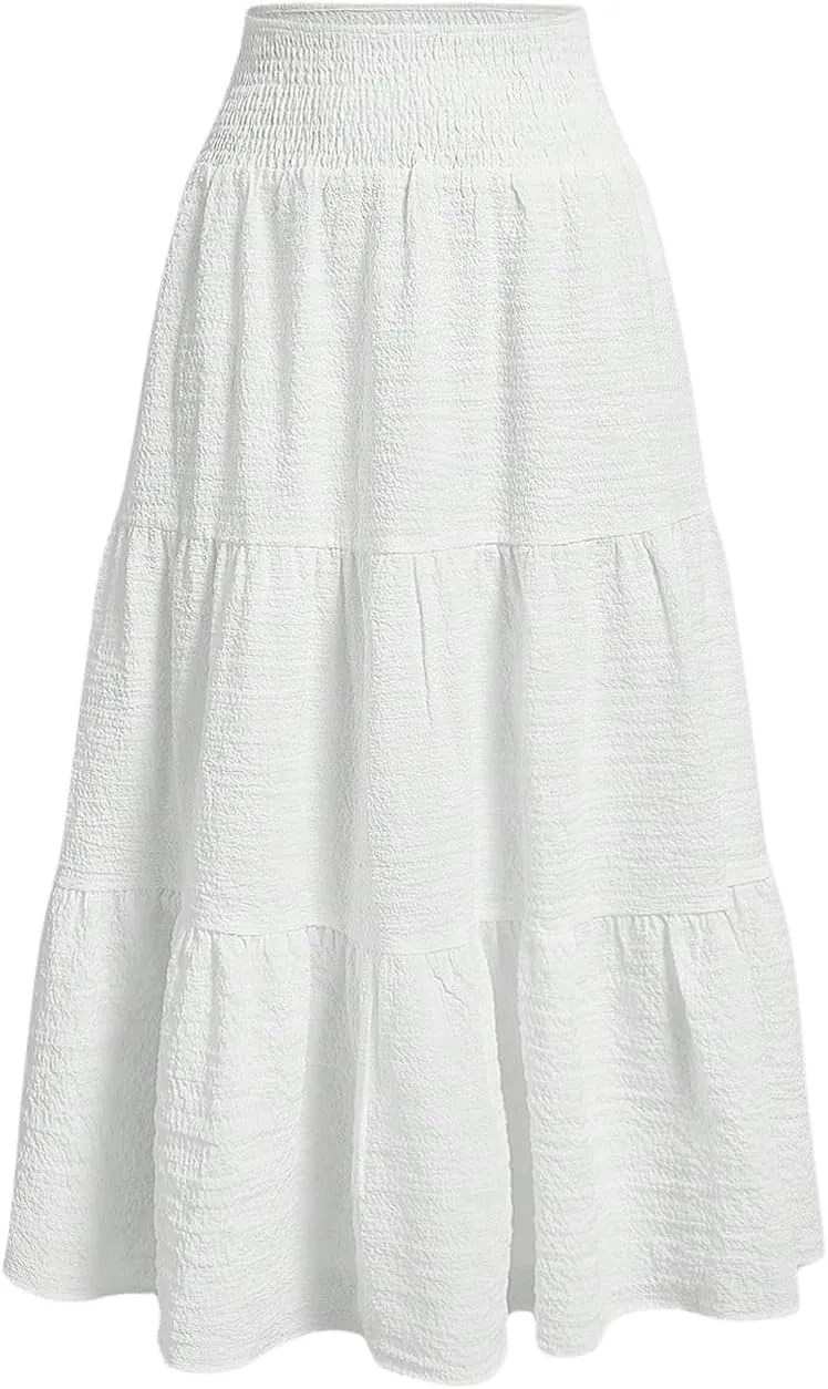 Floerns Girl's Floral Print Summer Layered Frill Trim Boho Long Skirt