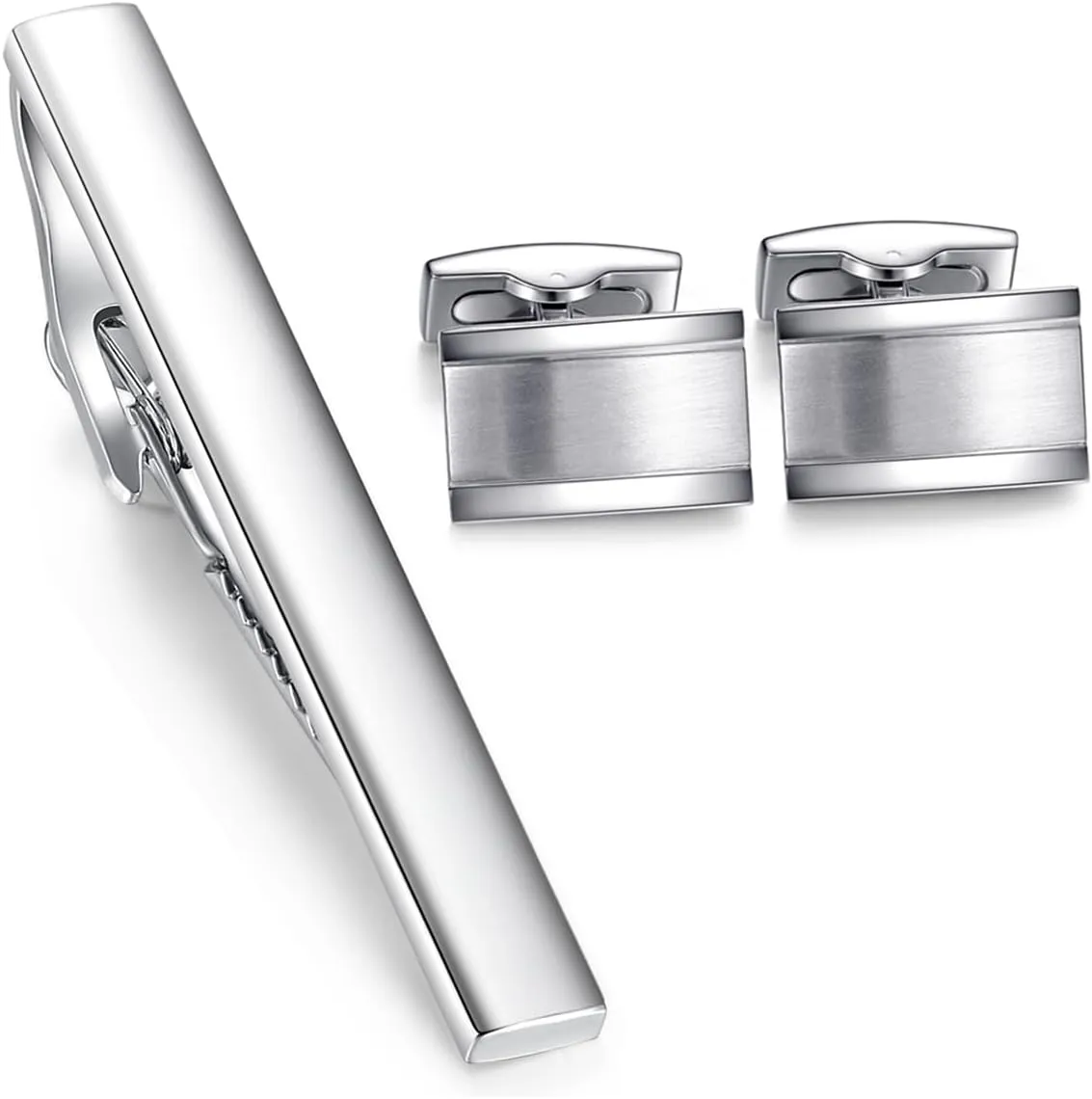 HONEY BEAR Rectangle Cufflinks Tie Clip Set for Mens Business Wedding Gift