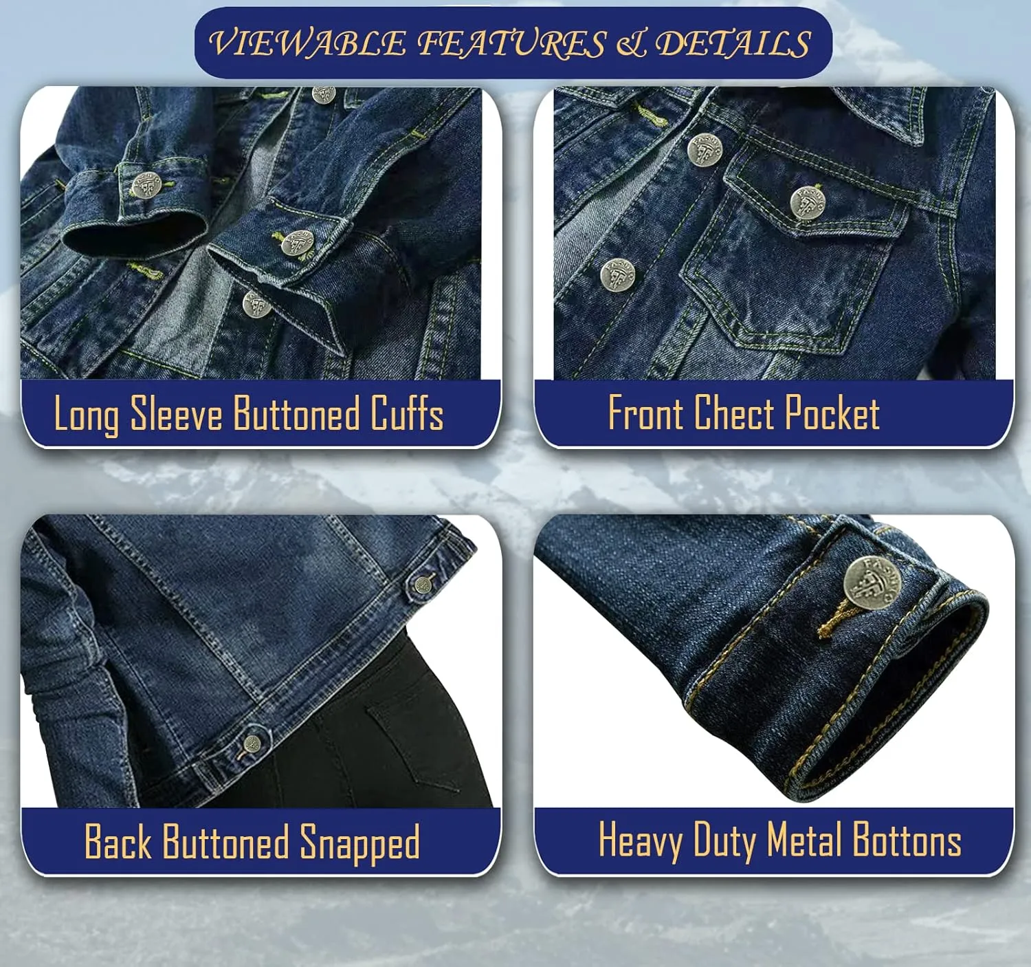 Juicy Trendz Women's Fashion Denim Jacket  Classic Blue Jean, Button-Down, Stretch, Long Sleeves, Stylish Outerwear