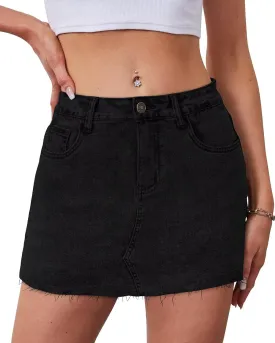 KDF Denim Skort for Women Denim Skirt with Shorts Frayed Raw Hem Mini Skort Blue Jean Skirt for Women Jean Skort