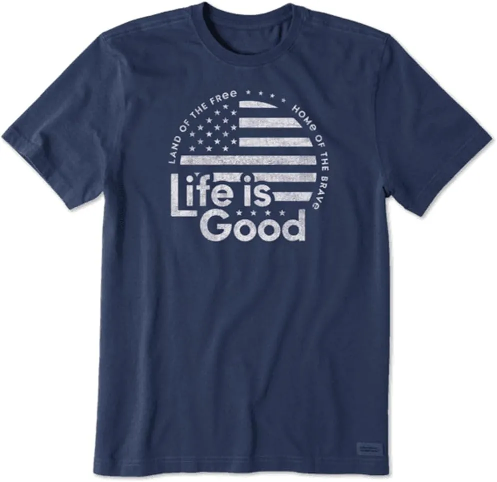 Life Is Good. Mens Crusher Tee Lig Flag Circle, Darkest Blue