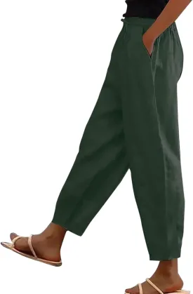 Linen Pants Women Petite 2025 Summer Elastic Drawstring Casual Trouser Lightweight Soft Beach Lounge Pant with Pocket