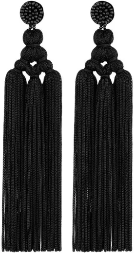 Long Woven Tassel Fringe Drop Dangle Earrings Large Beaded Chandelier Handmade Knot for Women Statement Bohemian Thread Layered