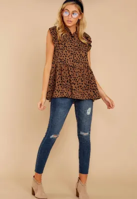 Lucy Leopard Flutter Top (White & Brown)