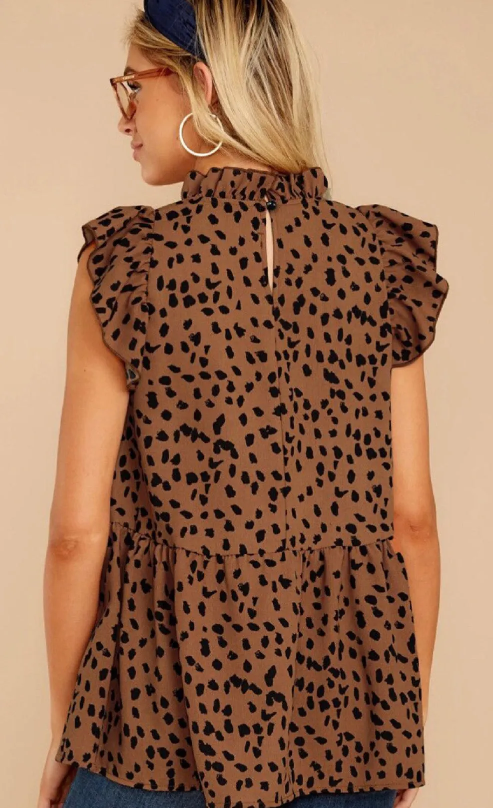 Lucy Leopard Flutter Top (White & Brown)