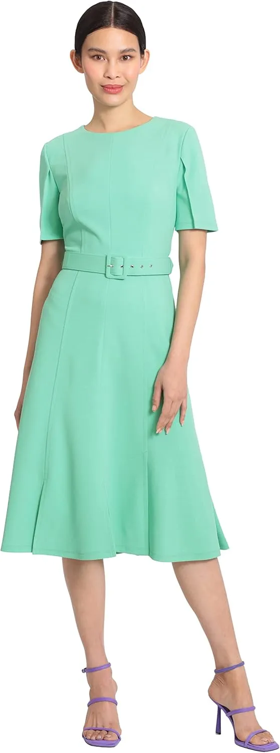 Maggy London Women's Short Sleeve Fit and Flare Scuba Crepe Dress