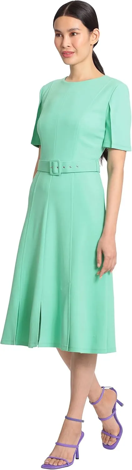 Maggy London Women's Short Sleeve Fit and Flare Scuba Crepe Dress