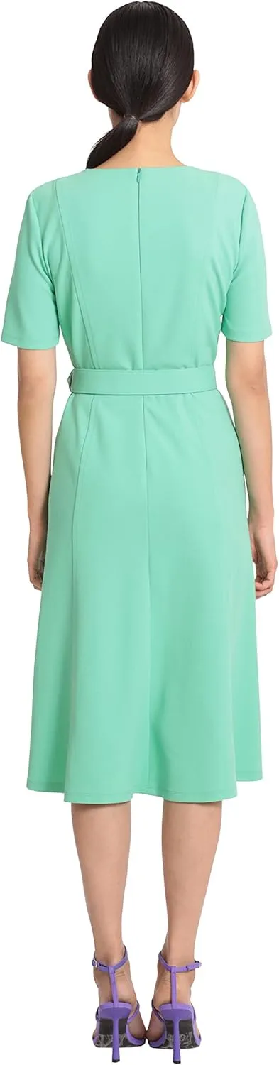 Maggy London Women's Short Sleeve Fit and Flare Scuba Crepe Dress