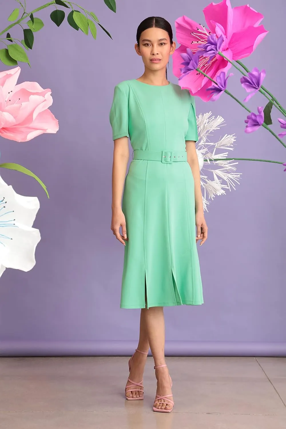 Maggy London Women's Short Sleeve Fit and Flare Scuba Crepe Dress