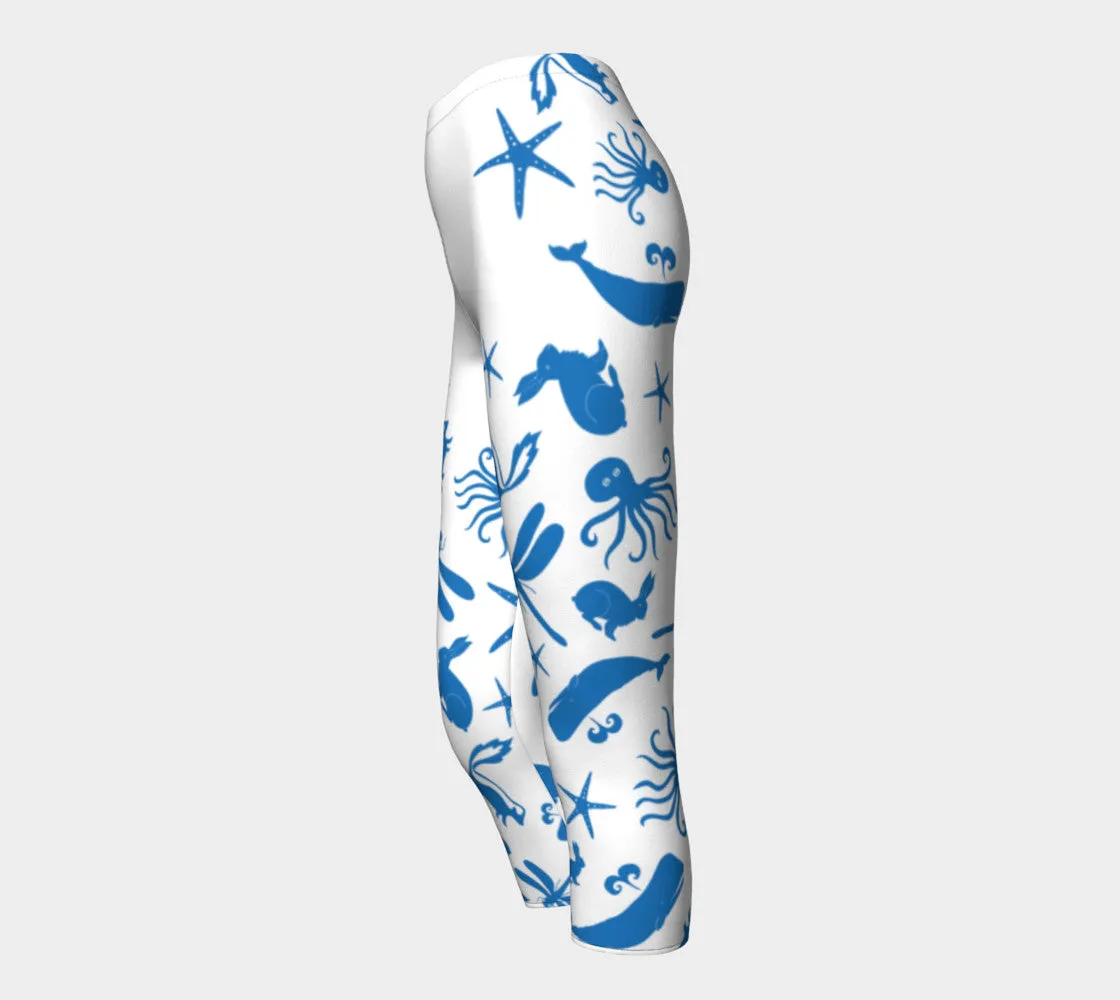 Multi Creature Adult Capris - Blue on White