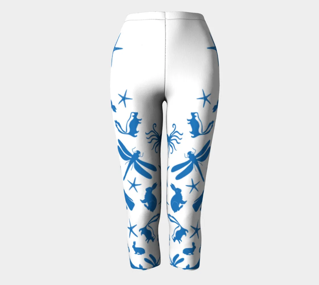 Multi Creature Adult Capris - Blue on White