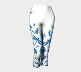 Multi Creature Adult Capris - Blue on White