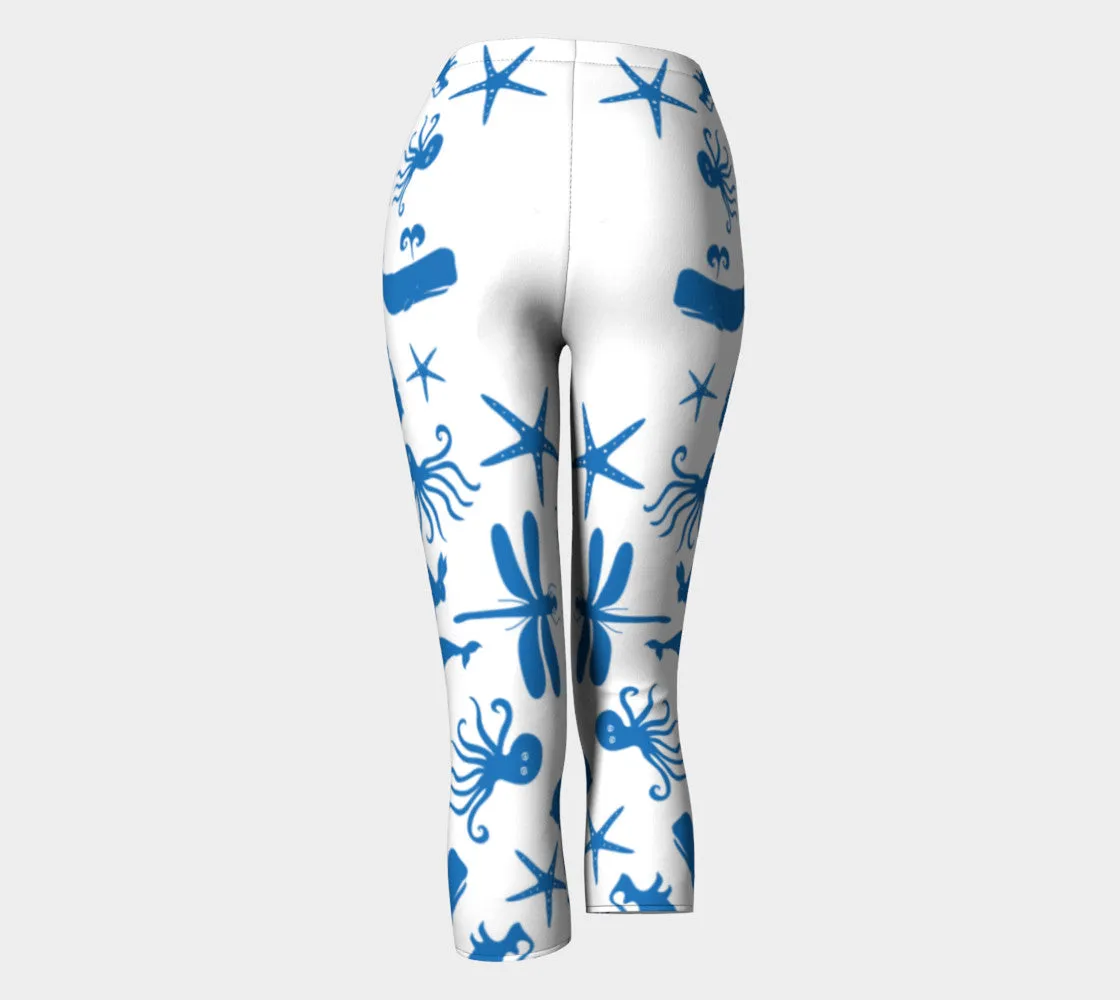Multi Creature Adult Capris - Blue on White