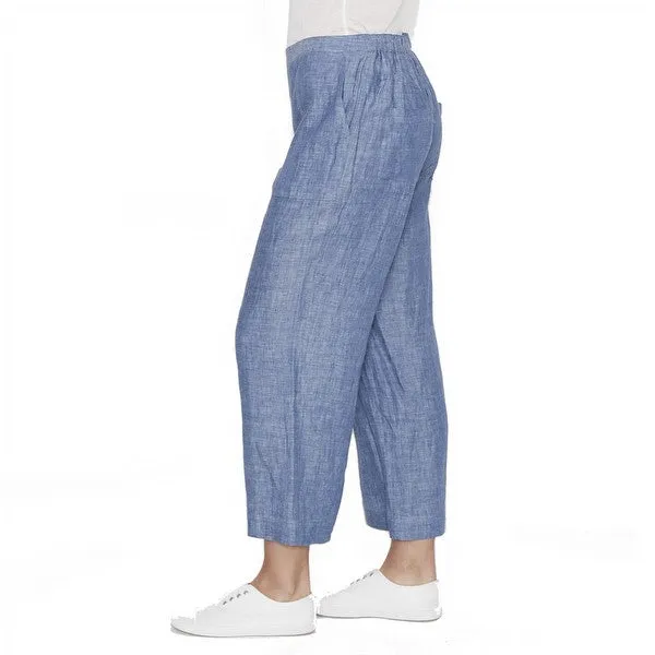 Pocket Detail Linen Pant in Denim