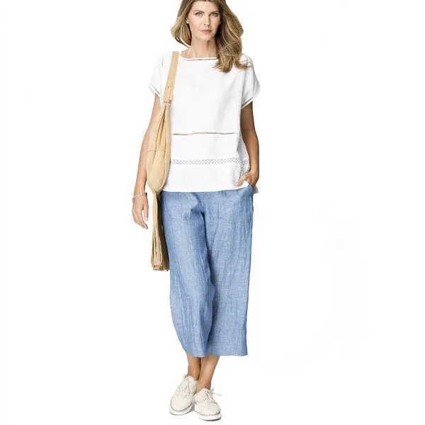 Pocket Detail Linen Pant in Denim