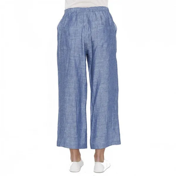 Pocket Detail Linen Pant in Denim