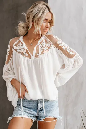 Ruffled Solid Drawstring Lace Blouse