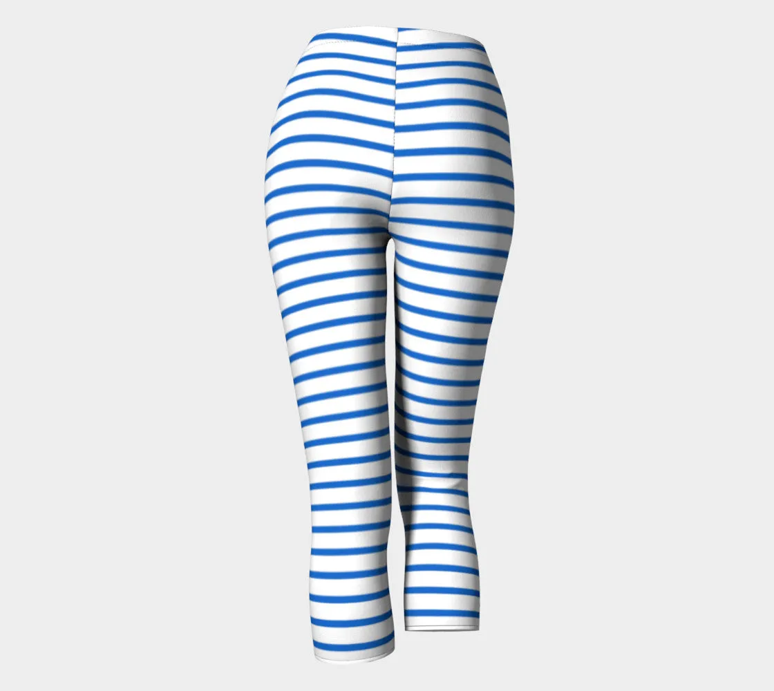 Striped Adult Capris - Blue on White