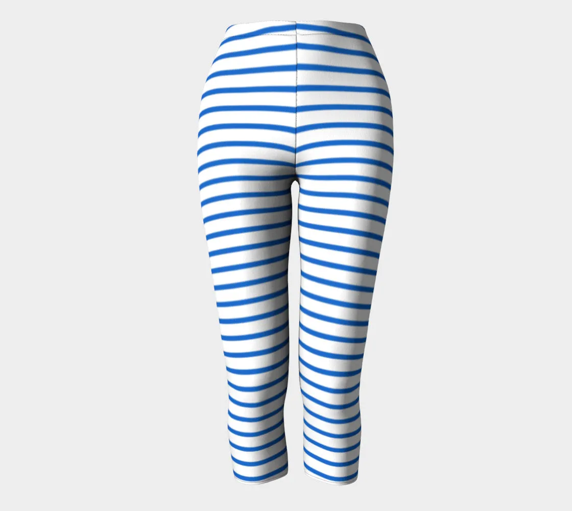 Striped Adult Capris - Blue on White