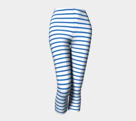 Striped Adult Capris - Blue on White
