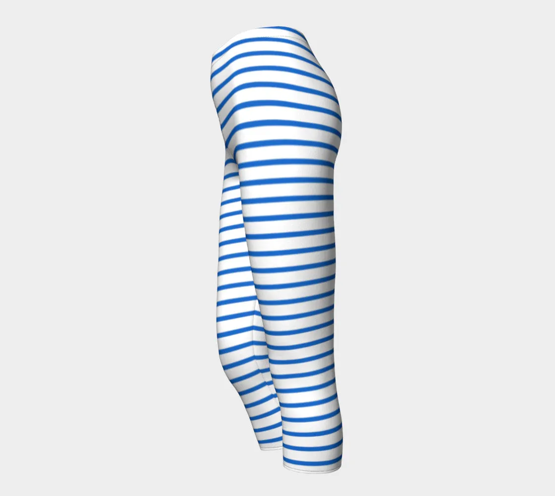 Striped Adult Capris - Blue on White