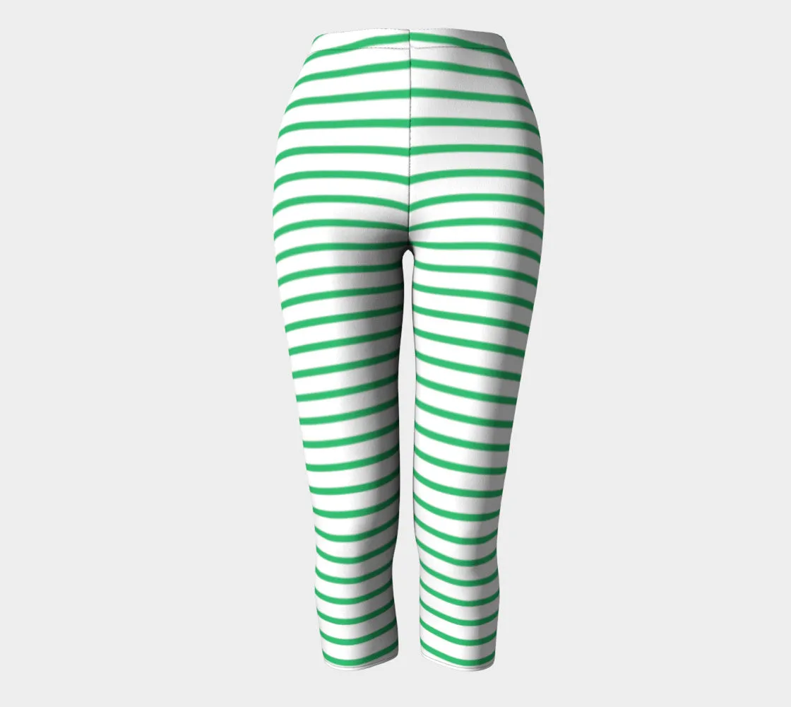 Striped Adult Capris - Green on White