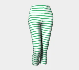 Striped Adult Capris - Green on White