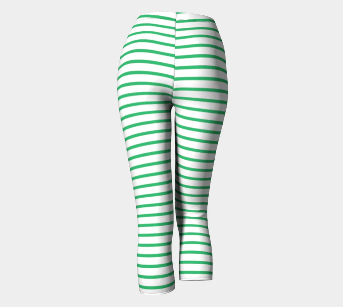 Striped Adult Capris - Green on White