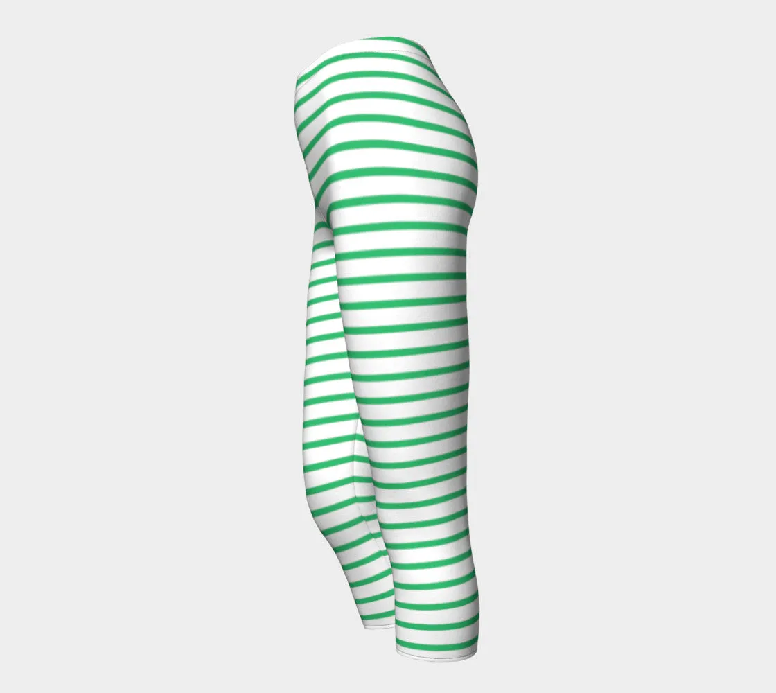 Striped Adult Capris - Green on White