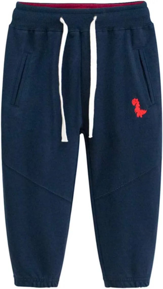 Toddler Boy's 2Pcs Pants, Kids Cotton Pull on Jogger, Boys Dinosaur Elastic Sweatpants