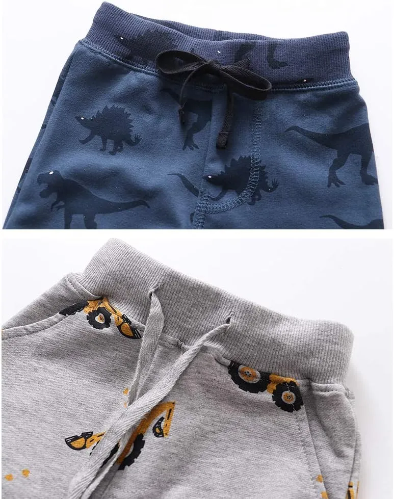Toddler Boys Cotton Pull-On Sweat Pants, Cartoon Print Jog Sweatpants 2-Pack