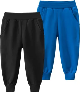 Toddler Boys Cotton Pull-On Sweat Pants, Cartoon Print Jog Sweatpants 2-Pack