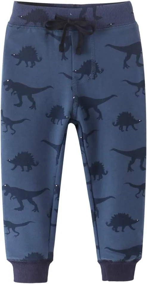 Toddler Boys Cotton Pull-On Sweat Pants, Cartoon Print Jog Sweatpants 2-Pack