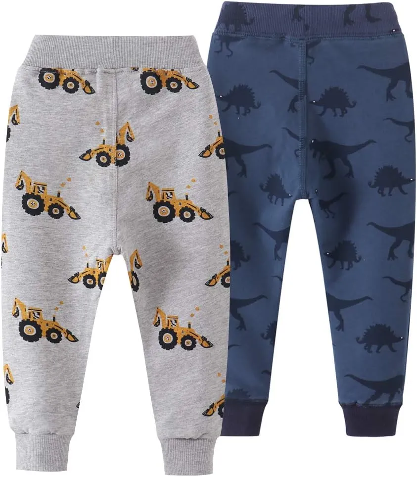 Toddler Boys Cotton Pull-On Sweat Pants, Cartoon Print Jog Sweatpants 2-Pack
