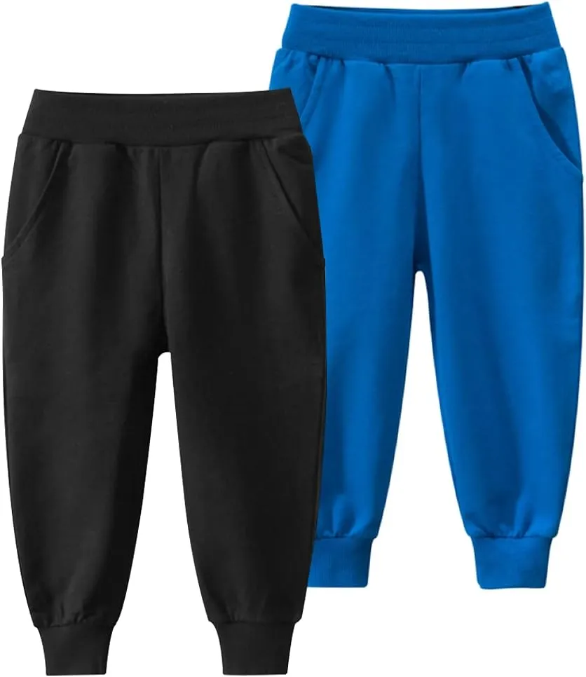 Toddler Boys Cotton Pull-On Sweat Pants, Cartoon Print Jog Sweatpants 2-Pack