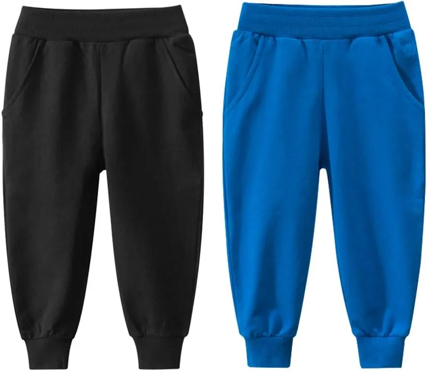Toddler Boys Cotton Pull-On Sweat Pants, Cartoon Print Jog Sweatpants 2-Pack